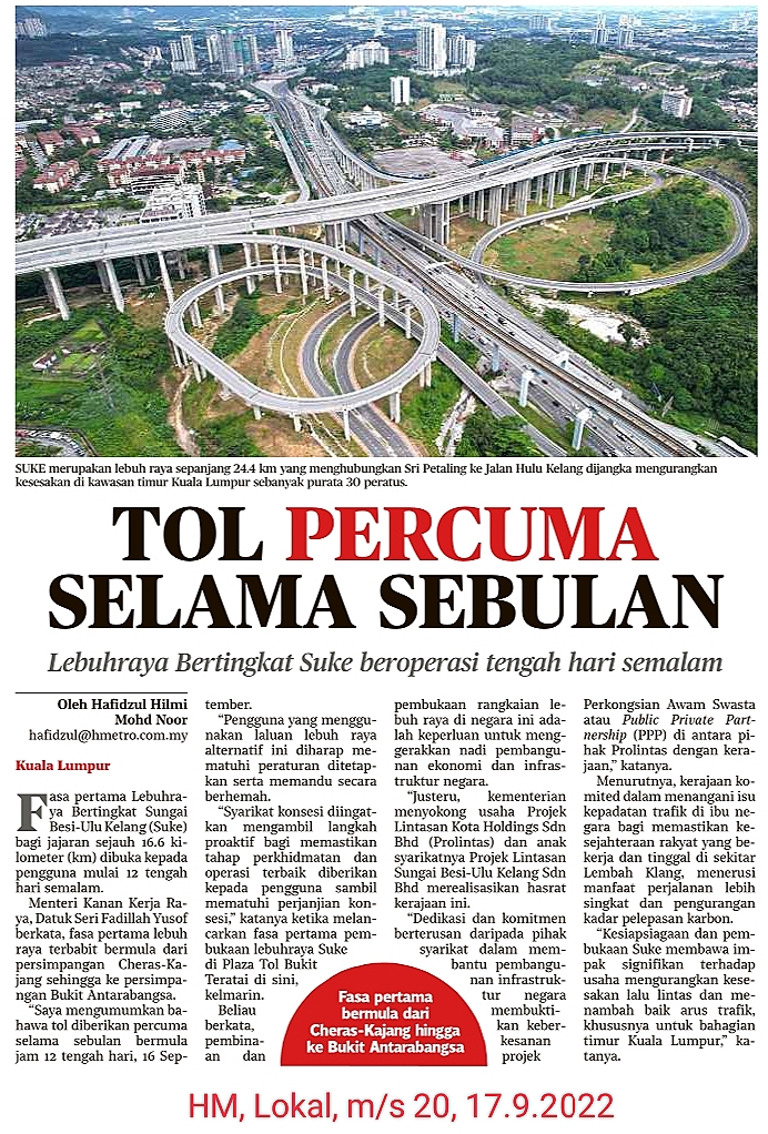 Harian Metro | Tol Percuma Selama Sebulan