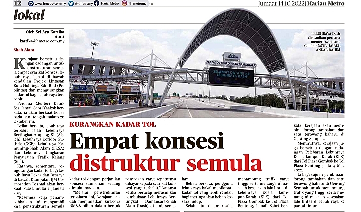 Harian Metro | Empat konsesi distruktur semula